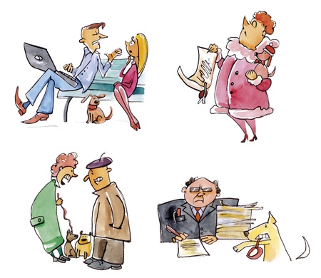 humorous illustration of different dog ownersの写真素材