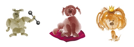 humorous painting illustration of three funny dogsの写真素材
