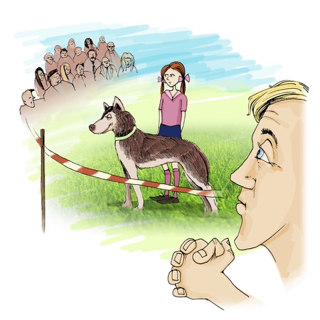 humorous Illustration of husky dog on exhibition contestの写真素材