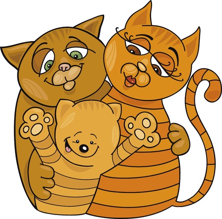 Cartoon illustration of happy cats familyのイラスト素材