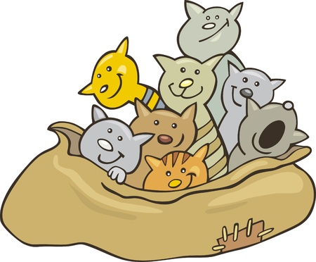 Cartoon illustration of cats in sackのイラスト素材