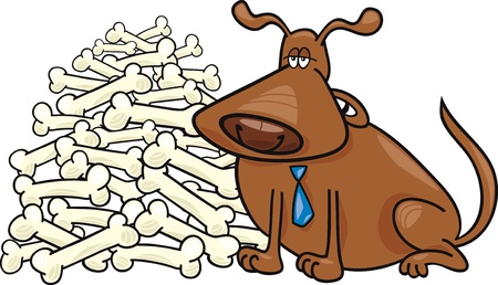 Cartoon illustration of happy dog with many bonesのイラスト素材