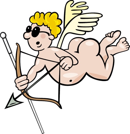 cartoon illustration of blind cupid with bowのイラスト素材