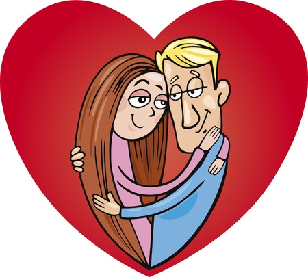 Cartoon illustration of lovers couple in heart shapeのイラスト素材
