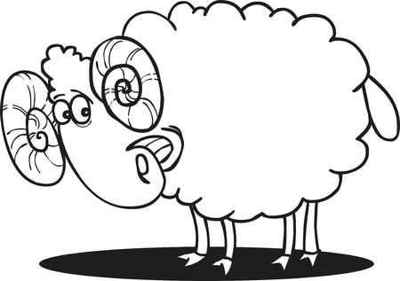 cartoon illustration of happy ram for coloring bookのイラスト素材