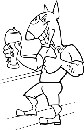 bullterrier man with glass of beer cartoon illustrationのイラスト素材