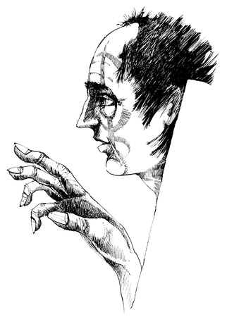 drawing illustration of strange warlock trying to cast a spellのeditorial素材