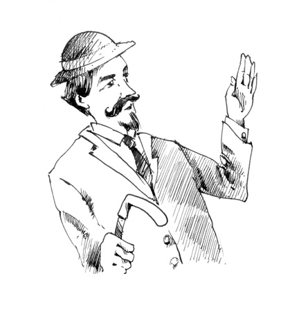 vintage drawing illustration of retro man in suitのeditorial素材