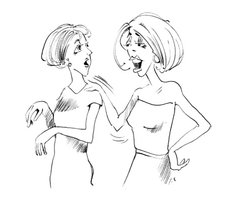 caricature sketch illustration of two women talkingのeditorial素材