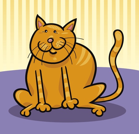cartoon illustration of funny yellow cat sitting on the floorのイラスト素材