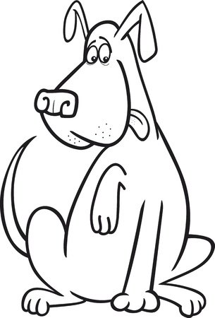 Cartoon coloring page illustration of funny sitting dogのイラスト素材