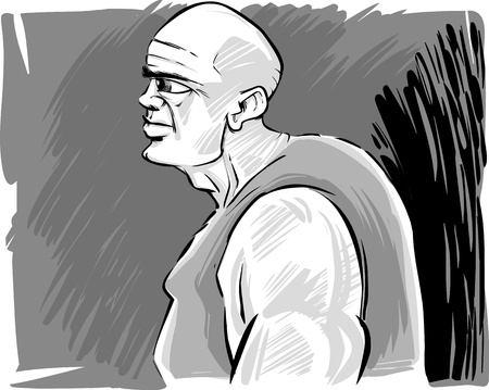 sketch caricature illustration of muscular bald manのイラスト素材