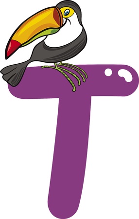 cartoon illustration of T letter for toucanのイラスト素材