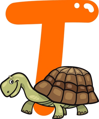 cartoon illustration of T letter for turtleのイラスト素材