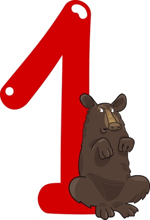 cartoon illustration with number one and bearのイラスト素材