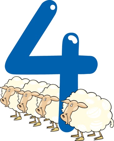 cartoon illustration with number four and sheepsのイラスト素材