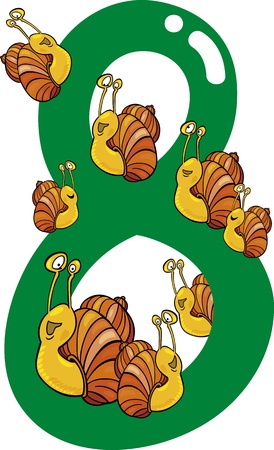 cartoon illustration with number eight and snailsのイラスト素材