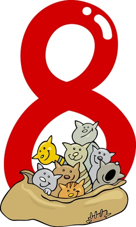 cartoon illustration with number eight and catsのイラスト素材