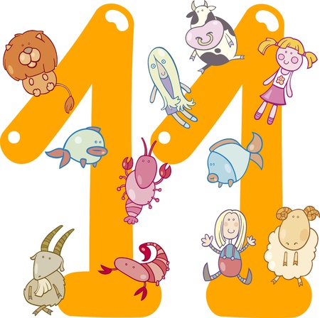 cartoon illustration with number eleven and toysのイラスト素材
