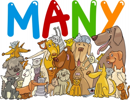 cartoon illustration with many cats and dogsのイラスト素材