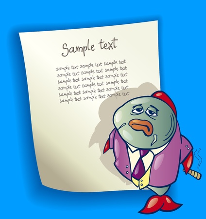 cartoon design illustration with blank page and big fish businessmanのイラスト素材