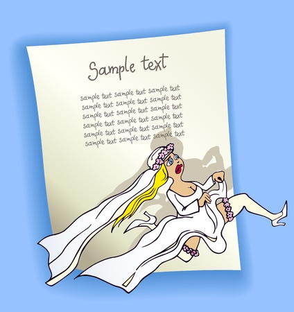 cartoon design illustration with blank page and running brideのイラスト素材