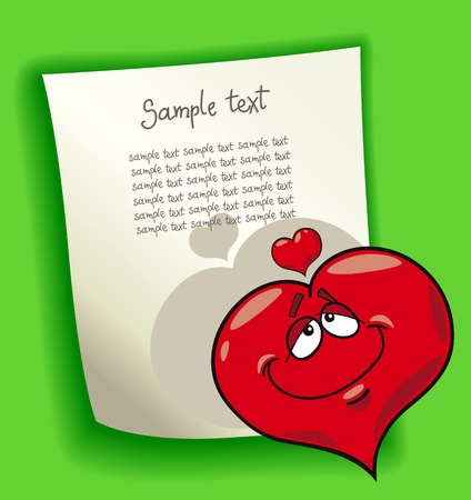cartoon design illustration with blank page and funny heart in loveのイラスト素材