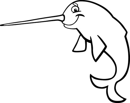 cartoon illustration of narwhal for coloring bookのイラスト素材
