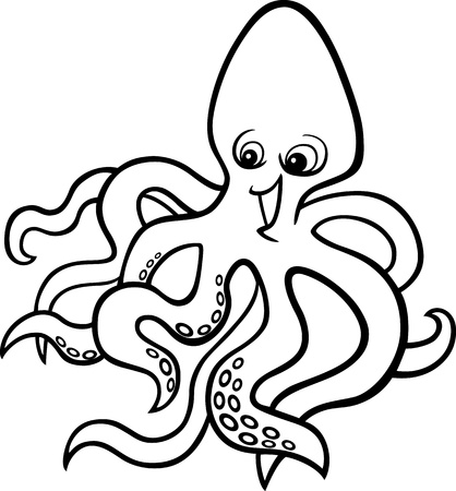 cartoon illustration of octopus for coloring bookのイラスト素材