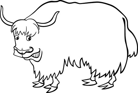 cartoon illustration of asian yak for coloring bookのイラスト素材