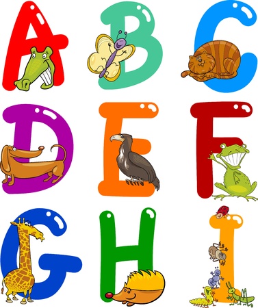 Cartoon Colorful Alphabet Set with Funny Animalsのイラスト素材