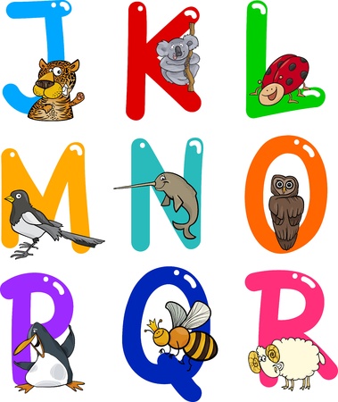 Cartoon Colorful Alphabet Set with Funny Animalsのイラスト素材