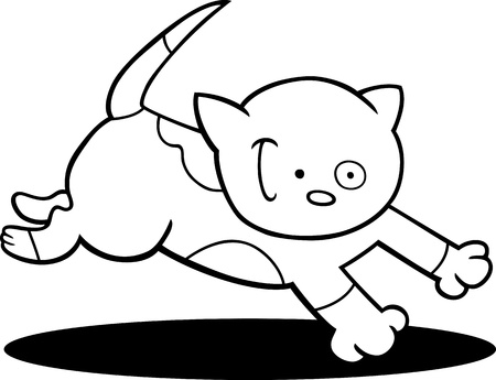 cartoon illustration of running spotted kitten for coloring bookのイラスト素材