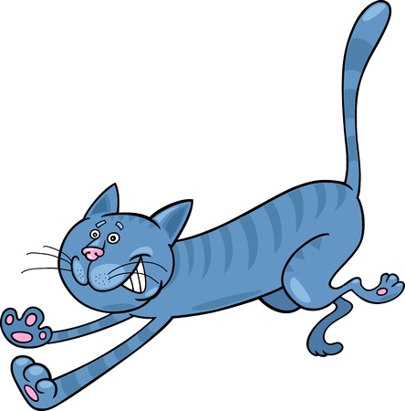 cartoon illustration of running blue tabby catのイラスト素材