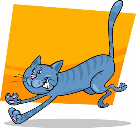 cartoon illustration of running blue tabby catのイラスト素材