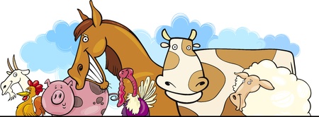 Cartoon illustration of Farm animals header designのイラスト素材