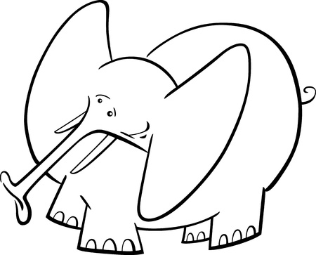 Cartoon Humorous Illustration of Cute Elephant for coloring bookのイラスト素材