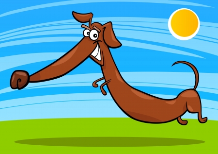 cartoon illustration of happy jumping dachshund dogのイラスト素材