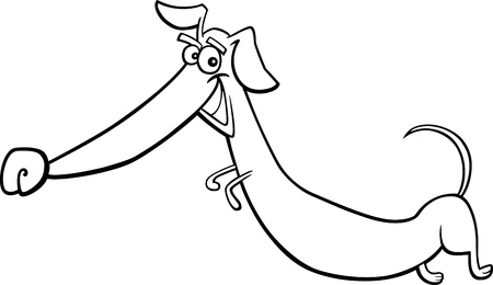 cartoon illustration of happy jumping dachshund dog for coloring bookのイラスト素材