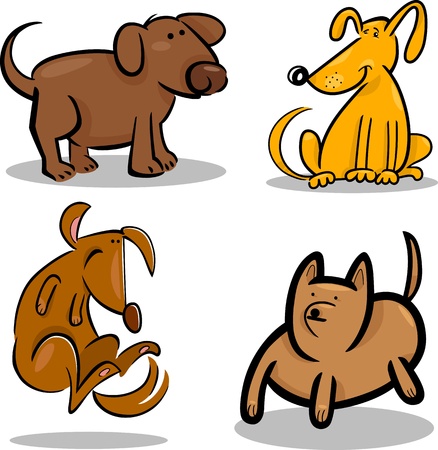cartoon illustration of four cute dogs or puppies setのイラスト素材