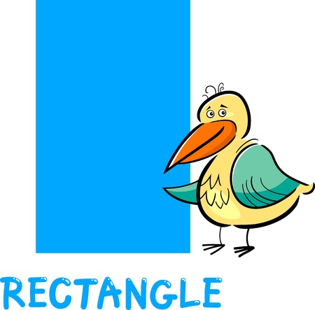Cartoon Illustration of Rectangle Basic Geometric Shape with Funny Bird Character for Children Educationのイラスト素材