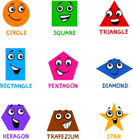 Cartoon Illustration of Basic Geometric Shapes Comic Characters with Captions for Children Education