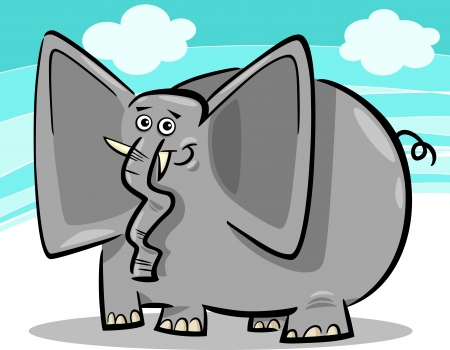 Cartoon Humorous Illustration of Funny Gray Elephant against blue skyのイラスト素材