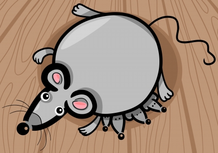 Cartoon Illustration of Cute Gray Mouse Mother with Little Babies on Wooden Floorのイラスト素材