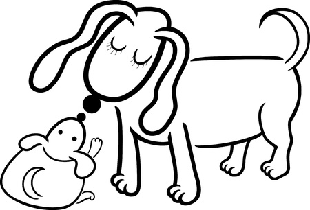 Cartoon Illustration of Cute Little Puppy and his Dog Mom for Coloring Bookのイラスト素材