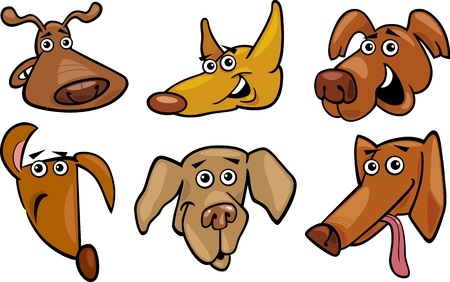 Cartoon Illustration of Different Funny Dogs Heads Setのイラスト素材