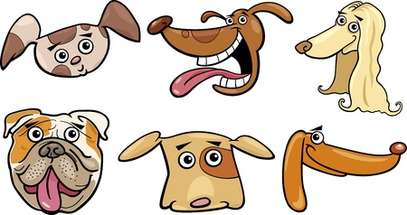 Cartoon Illustration of Different Funny Dogs Heads Setのイラスト素材