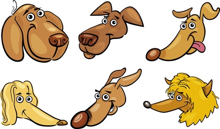 Cartoon Illustration of Different Funny Dogs Heads Setのイラスト素材