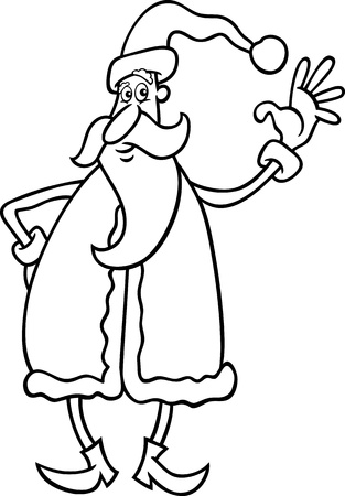 Cartoon Illustration of Cheerful Christmas Santa Claus for Coloring Bookのイラスト素材