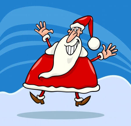 Cartoon Illustration of Happy Christmas Santa Claus on the Snowのイラスト素材